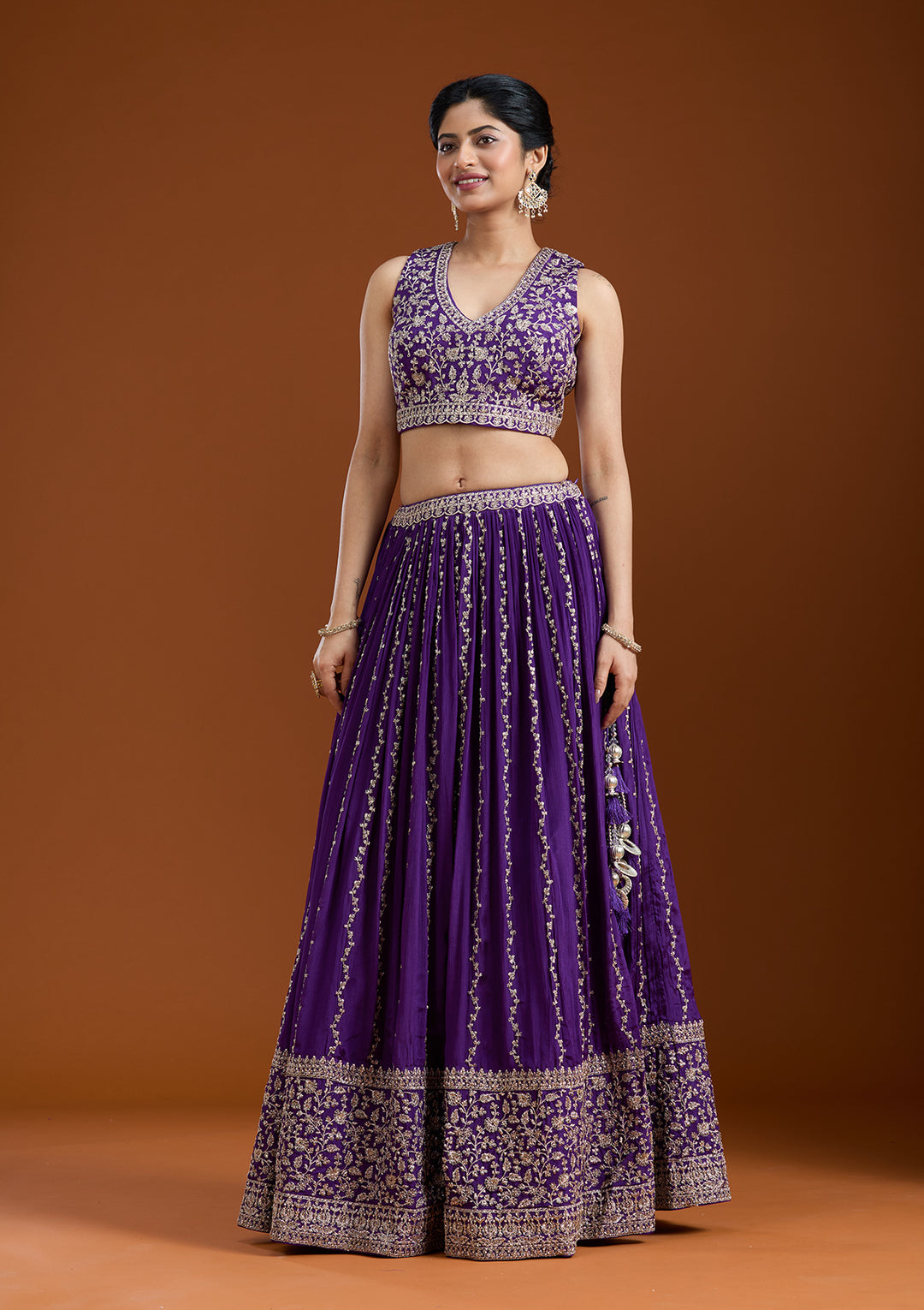 Purple Zariwork (Silver) Crepe Readymade Lehenga