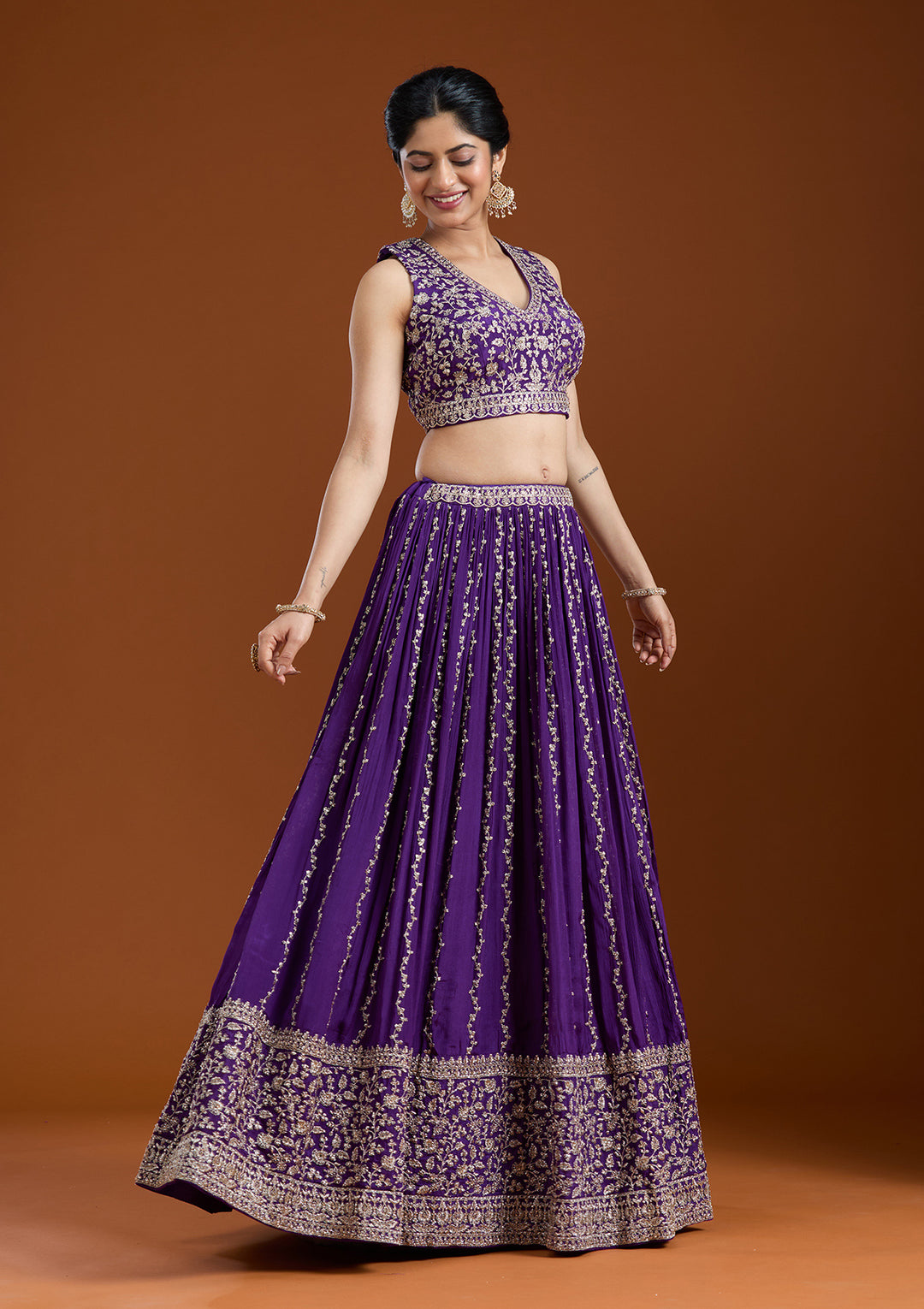 Purple Zariwork (Silver) Crepe Readymade Lehenga