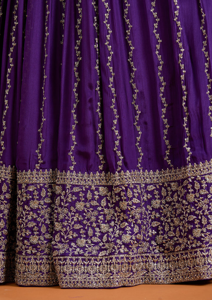 Purple Zariwork (Silver) Crepe Readymade Lehenga