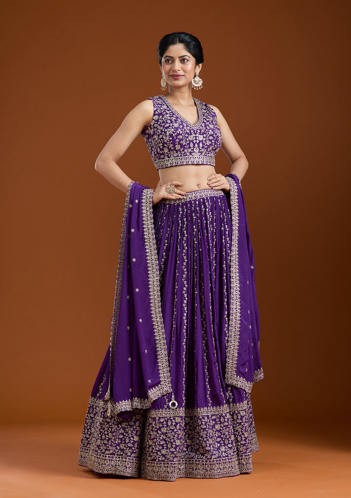 Purple Zariwork (Silver) Crepe Readymade Lehenga
