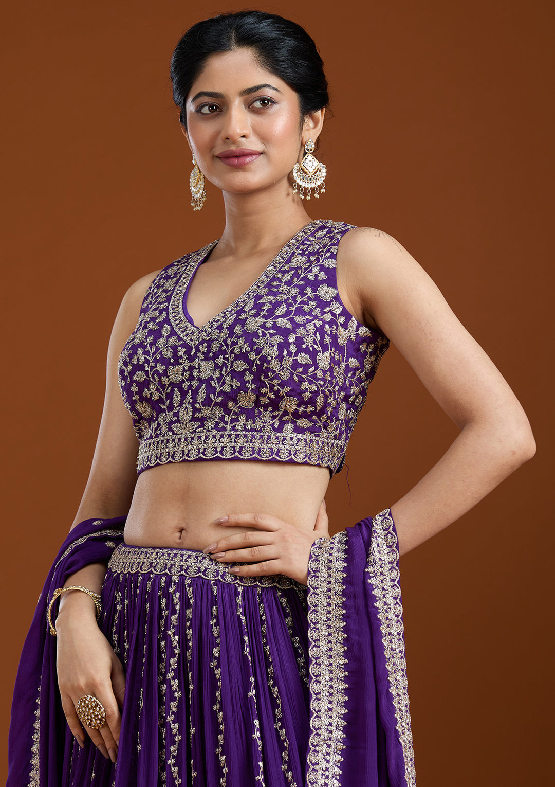 Purple Zariwork (Silver) Crepe Readymade Lehenga