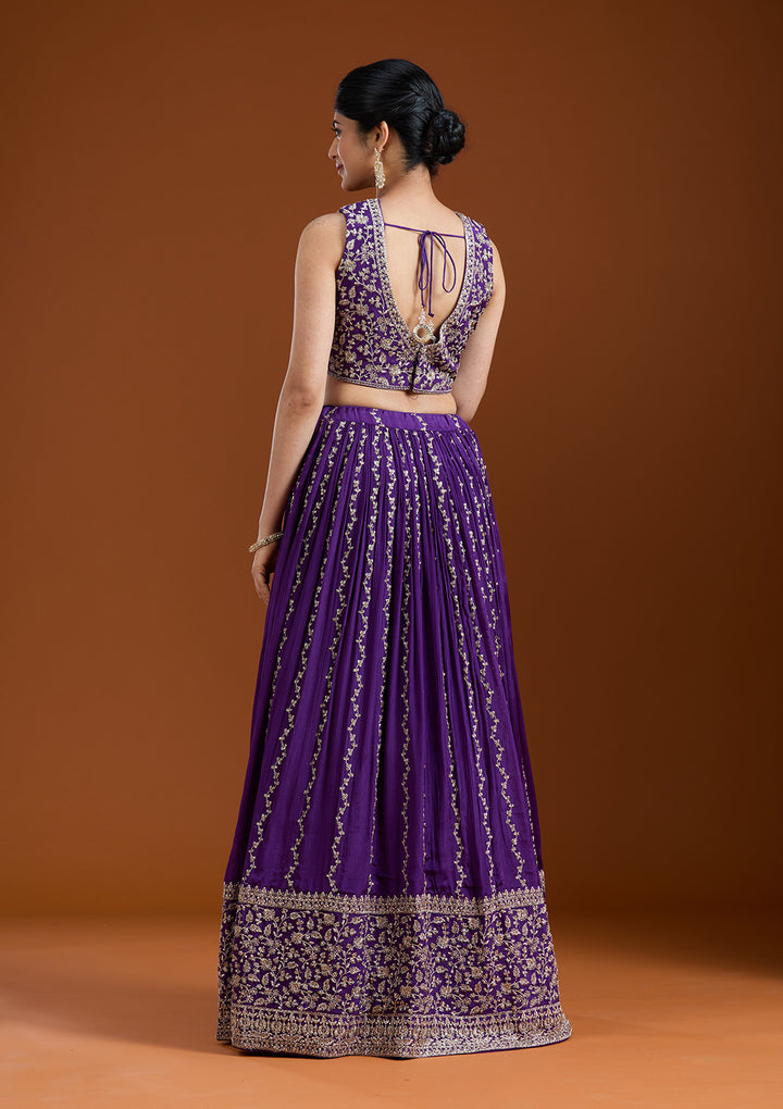 Purple Zariwork (Silver) Crepe Readymade Lehenga