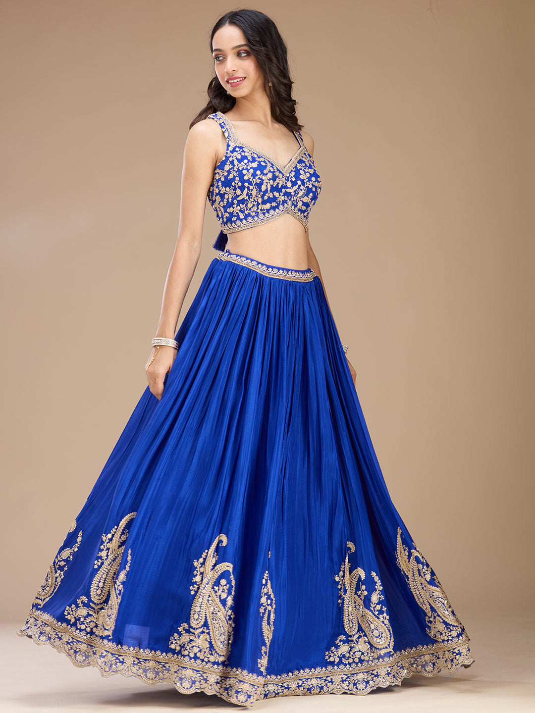 Blue Zariwork (Gold) Crepe Readymade Lehenga