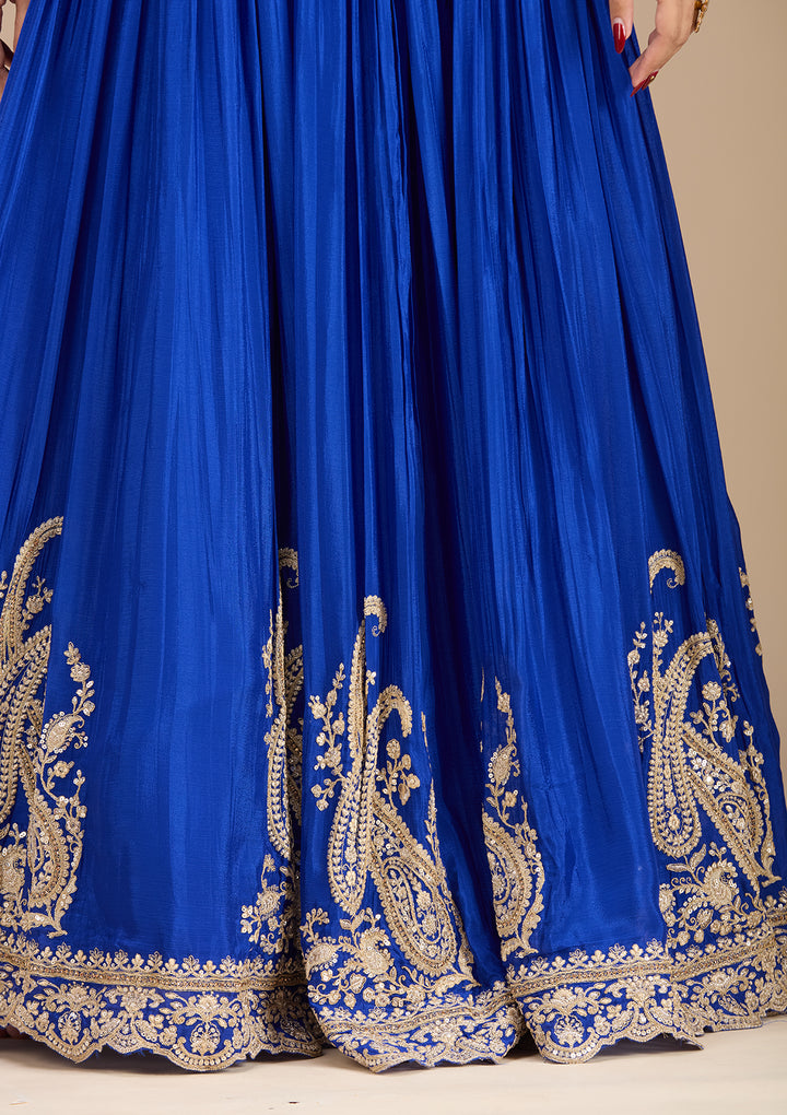 Blue Zariwork (Gold) Crepe Readymade Lehenga