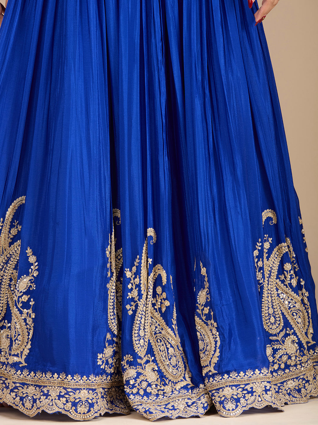 Blue Zariwork (Gold) Crepe Readymade Lehenga