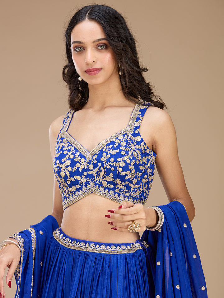 Blue Zariwork (Gold) Crepe Readymade Lehenga