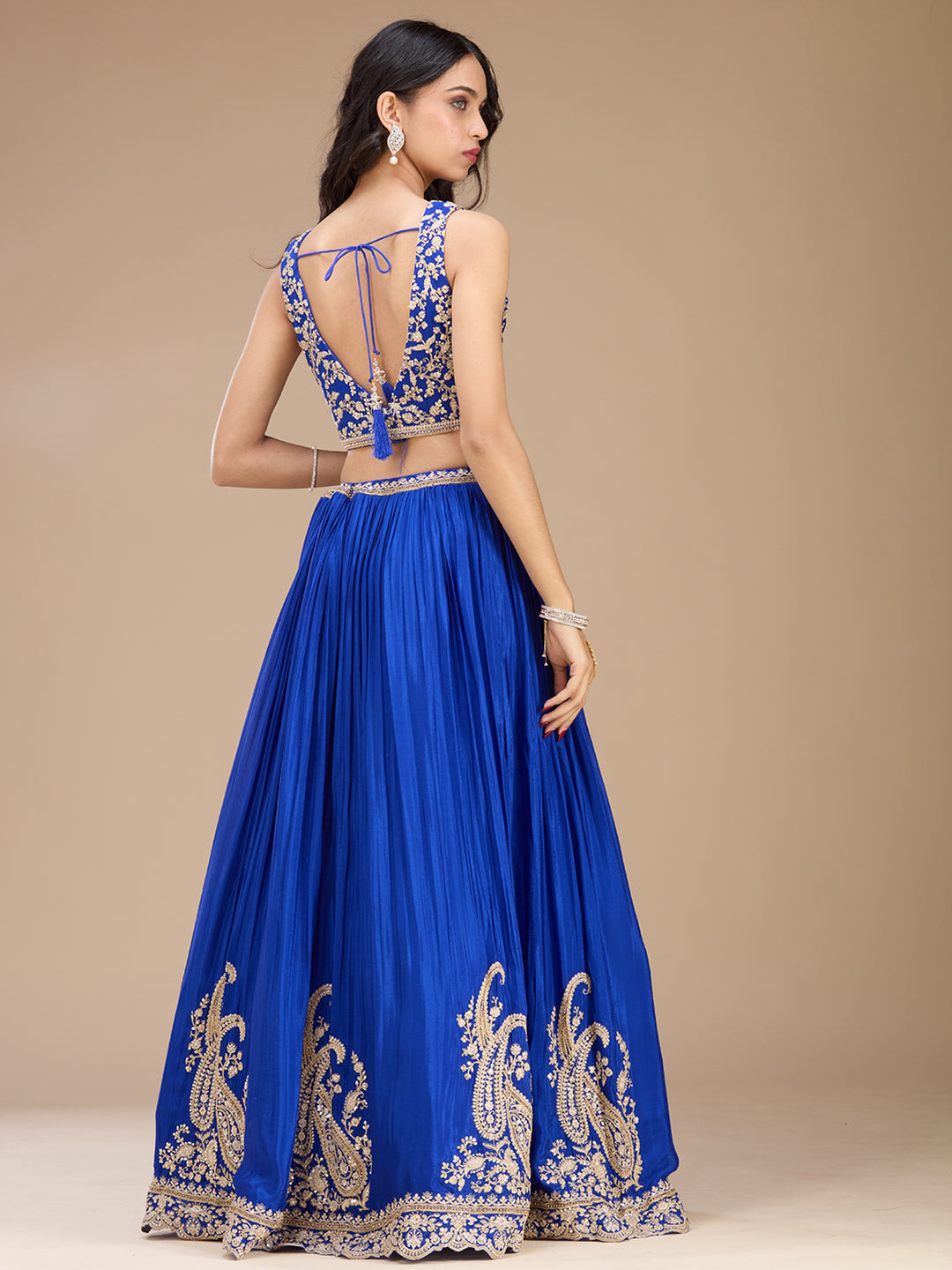 Blue Zariwork (Gold) Crepe Readymade Lehenga