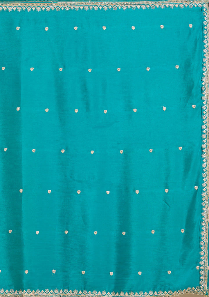 Turquoise Blue Zariwork (Gold) Crepe Readymade Lehenga