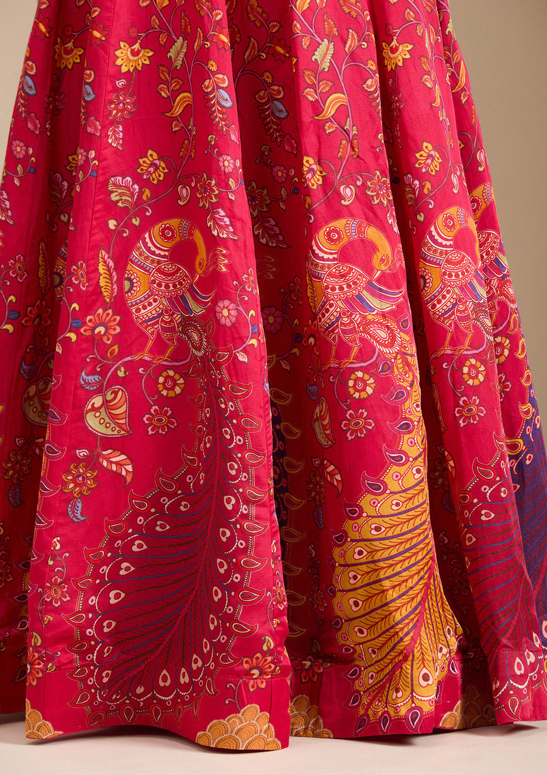 Rani Pink Printed Soft Raw Silk Readymade Lehenga