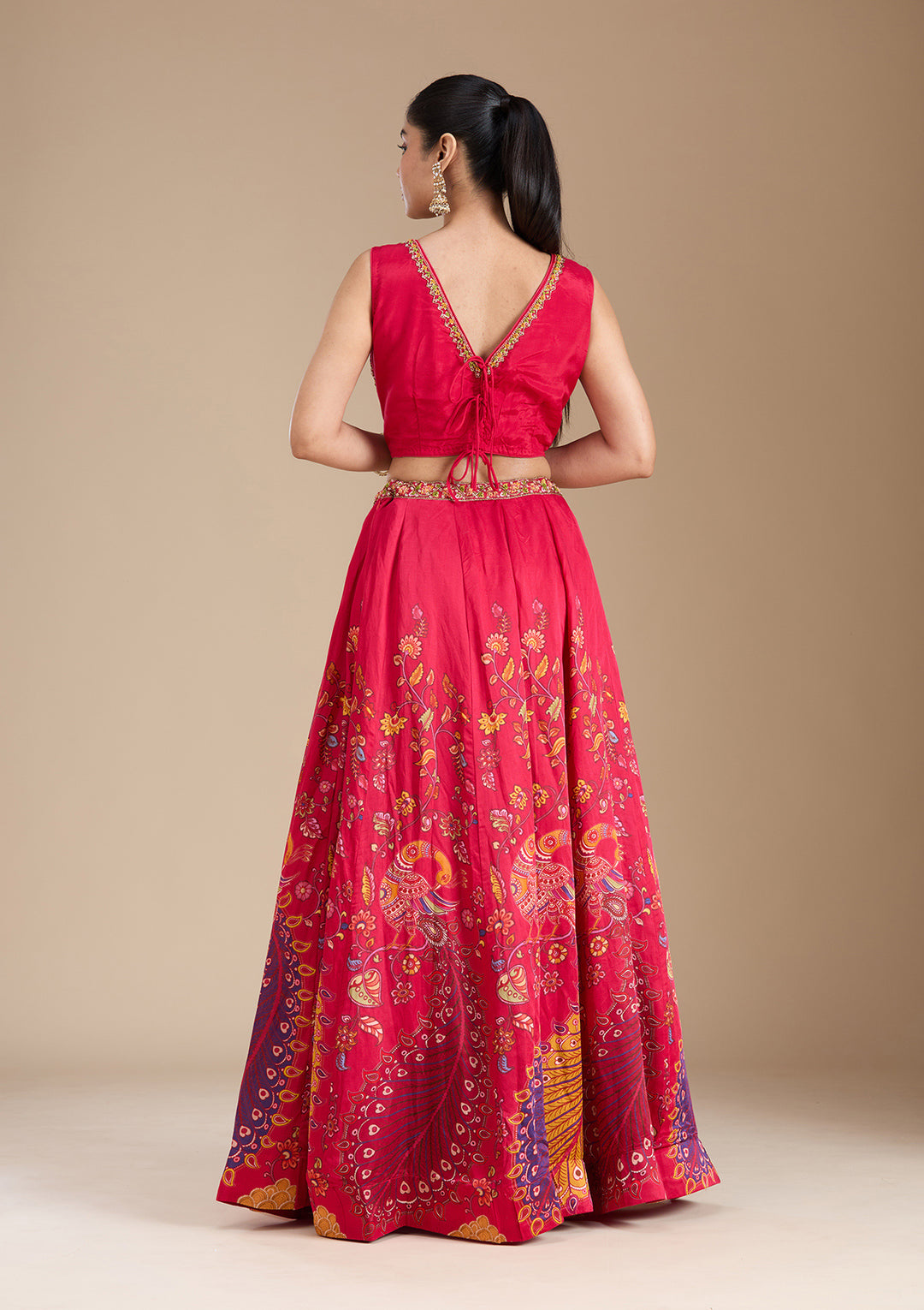 Rani Pink Printed Soft Raw Silk Readymade Lehenga