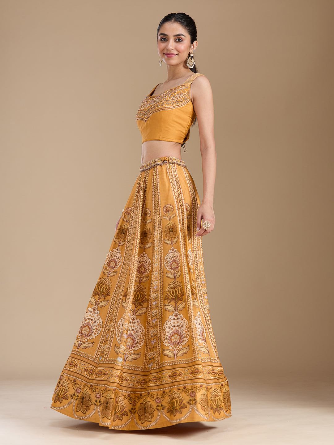 Yellow Threadwork Art Silk Readymade Lehenga