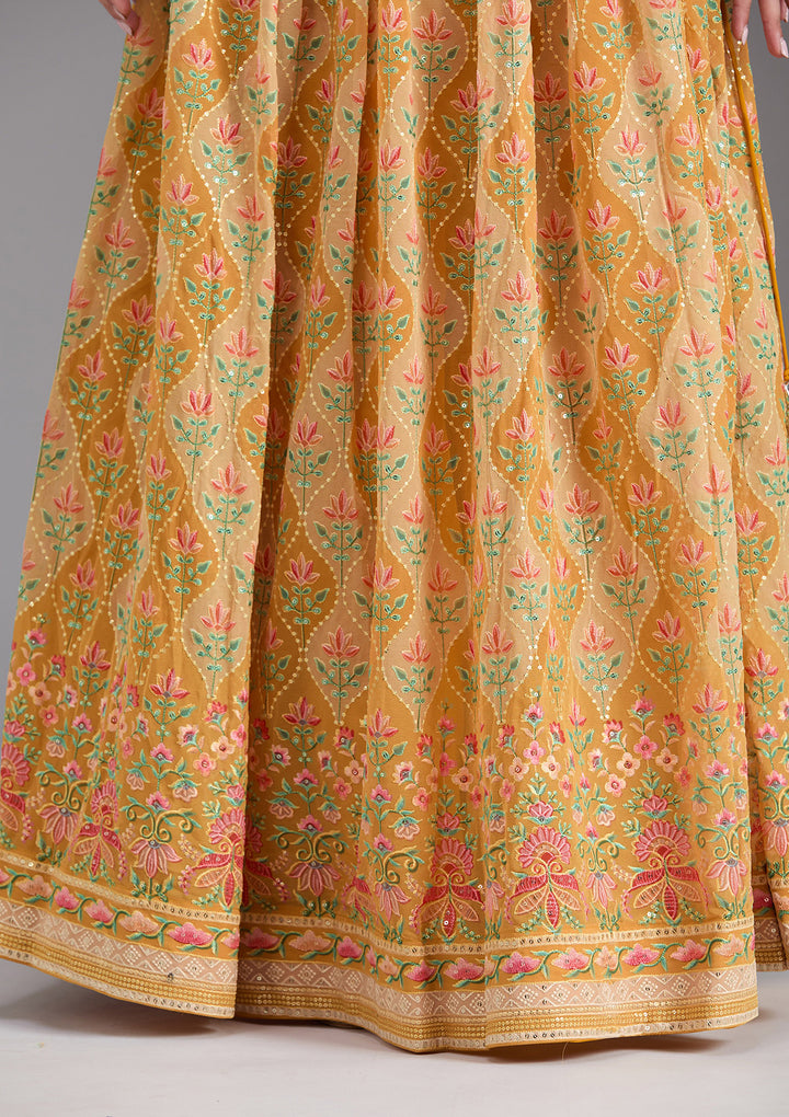 Mustard Yellow Zariwork (Gold) Georgette Readymade Lehenga