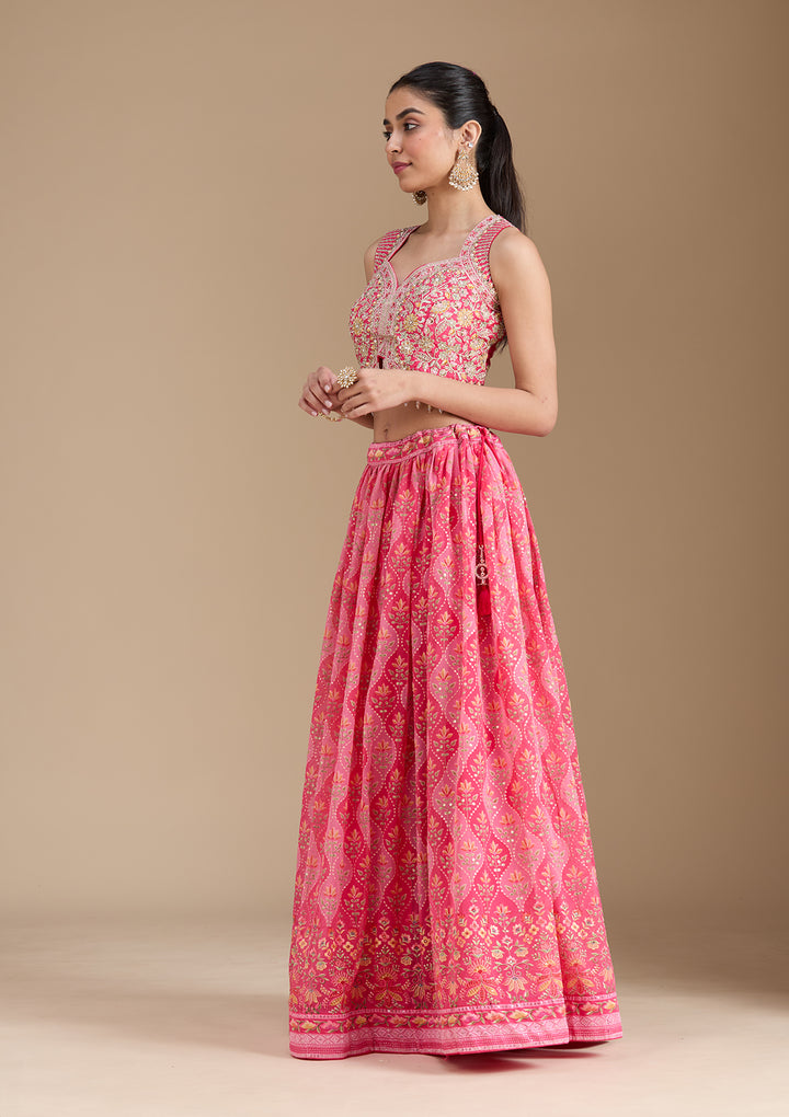 Pink Zariwork (Gold) Georgette Readymade Lehenga