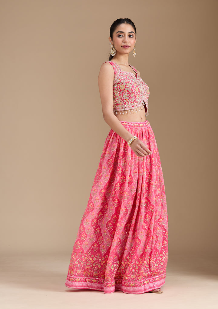 Pink Zariwork (Gold) Georgette Readymade Lehenga