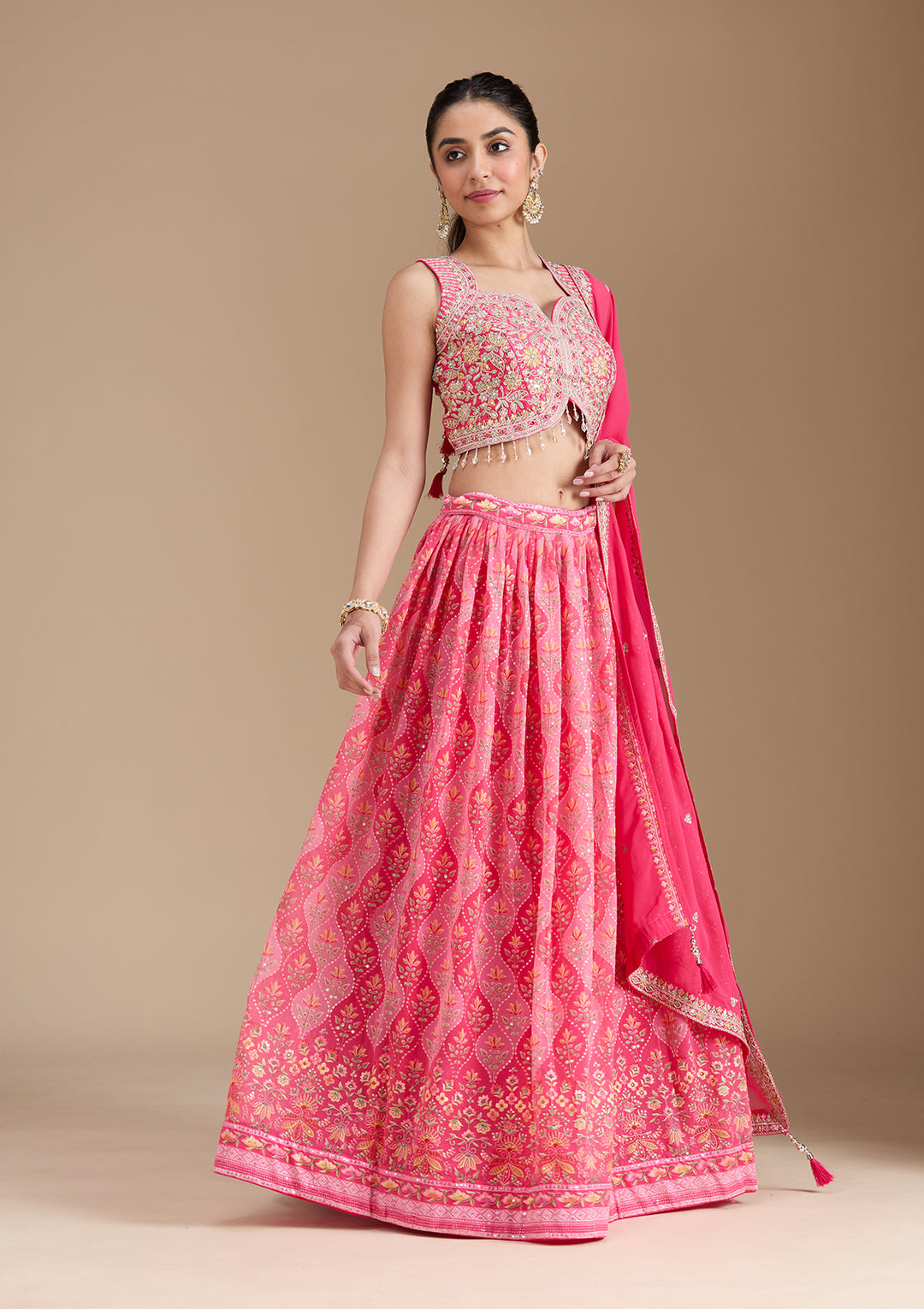 Pink Zariwork (Gold) Georgette Readymade Lehenga