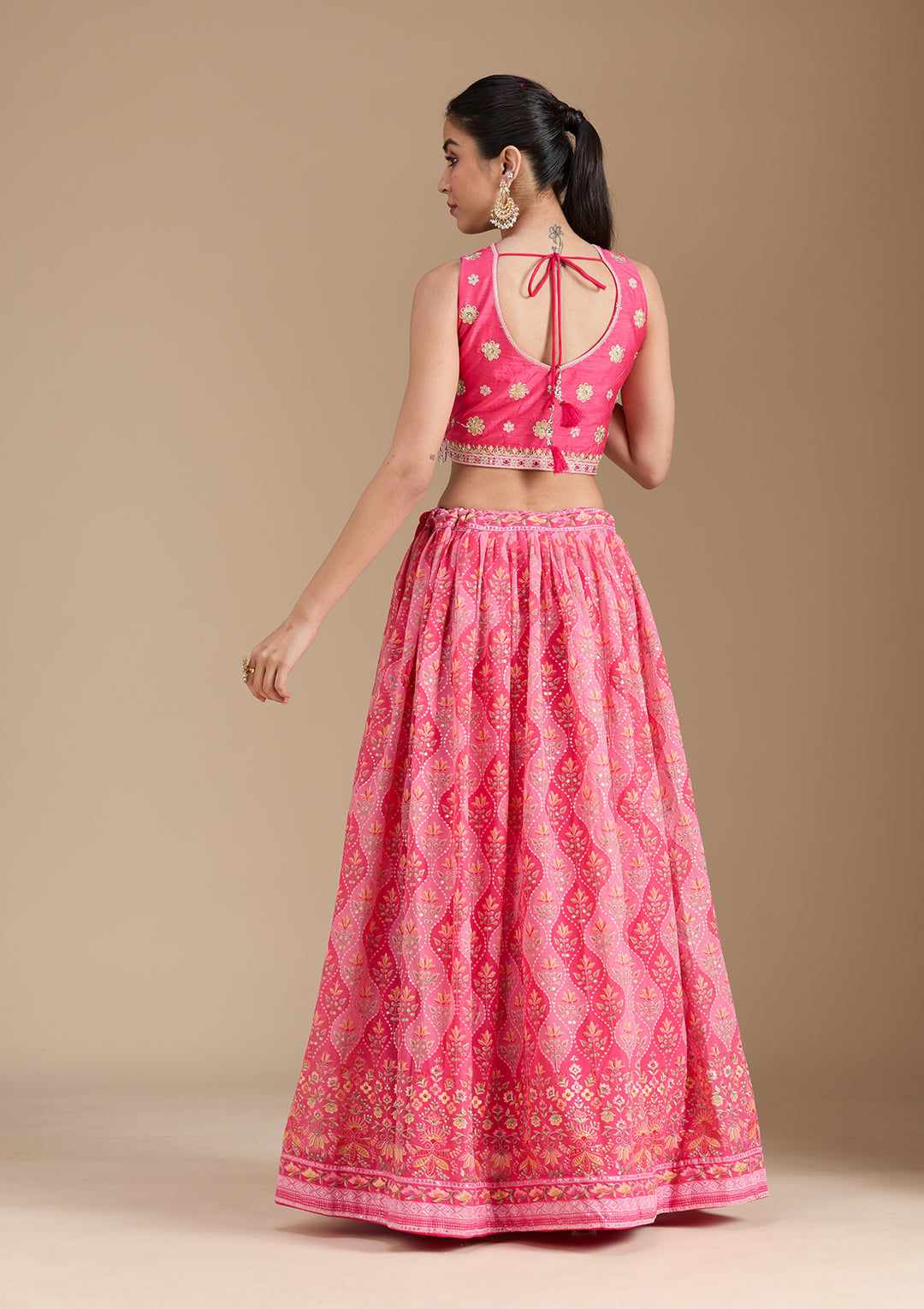 Pink Zariwork (Gold) Georgette Readymade Lehenga