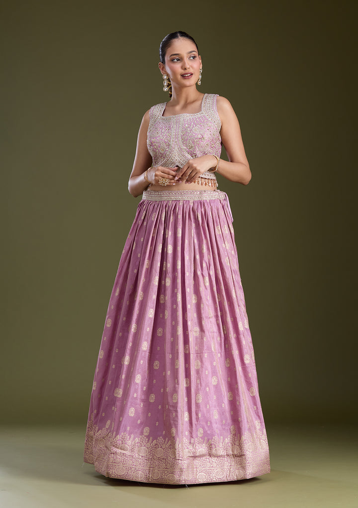 Lavender Sequins Banarasi Readymade Lehenga