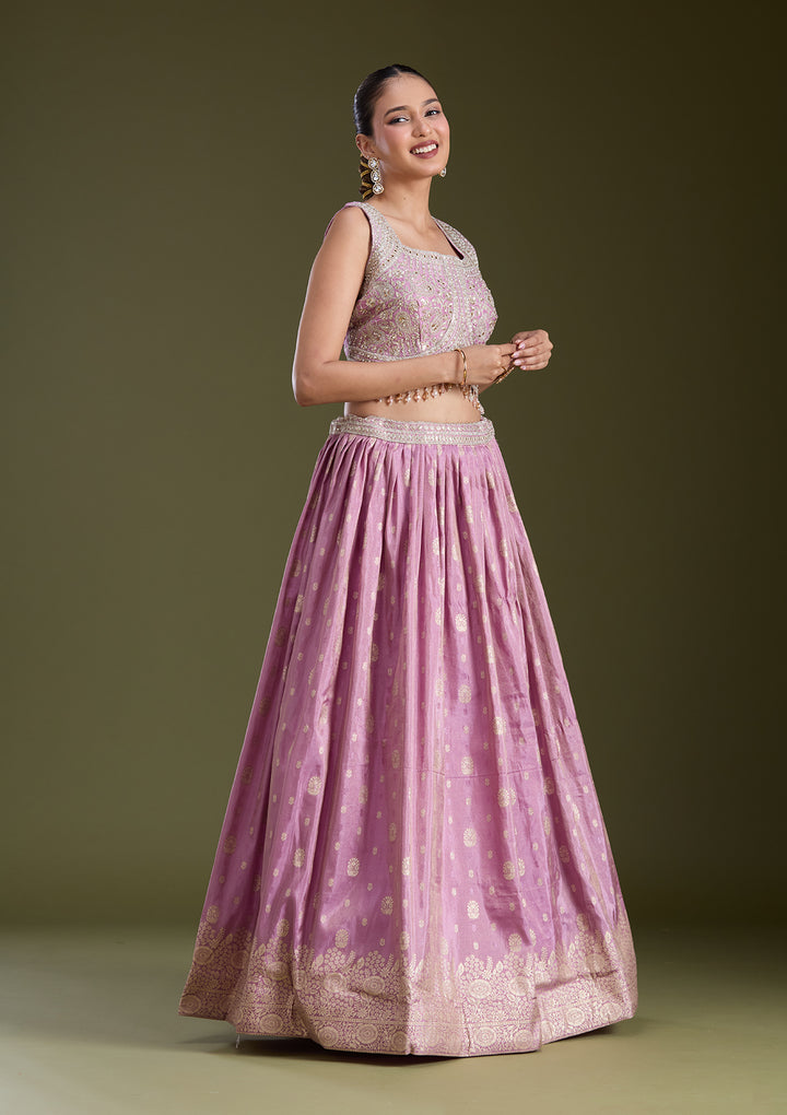 Lavender Sequins Banarasi Readymade Lehenga