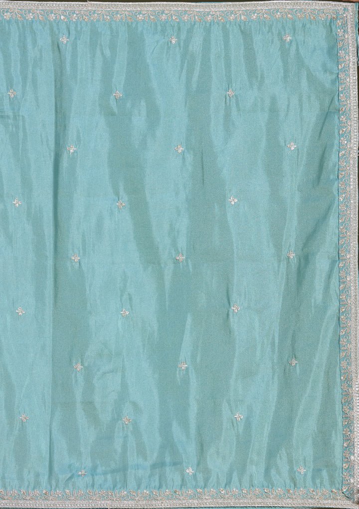 Sky Blue Sequins Banarasi Readymade Lehenga