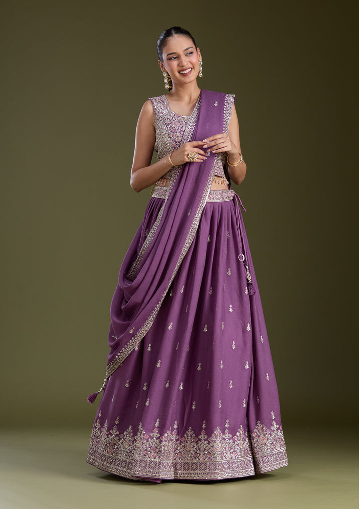 Lavender Zariwork (Silver) Soft Raw Silk Readymade Lehenga