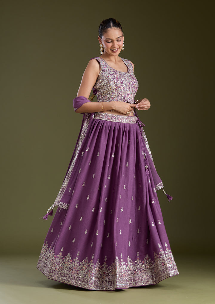 Lavender Zariwork (Silver) Soft Raw Silk Readymade Lehenga