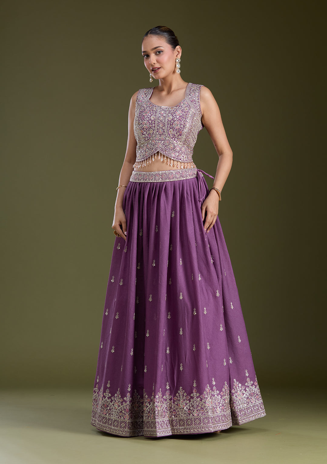 Lavender Zariwork (Silver) Soft Raw Silk Readymade Lehenga
