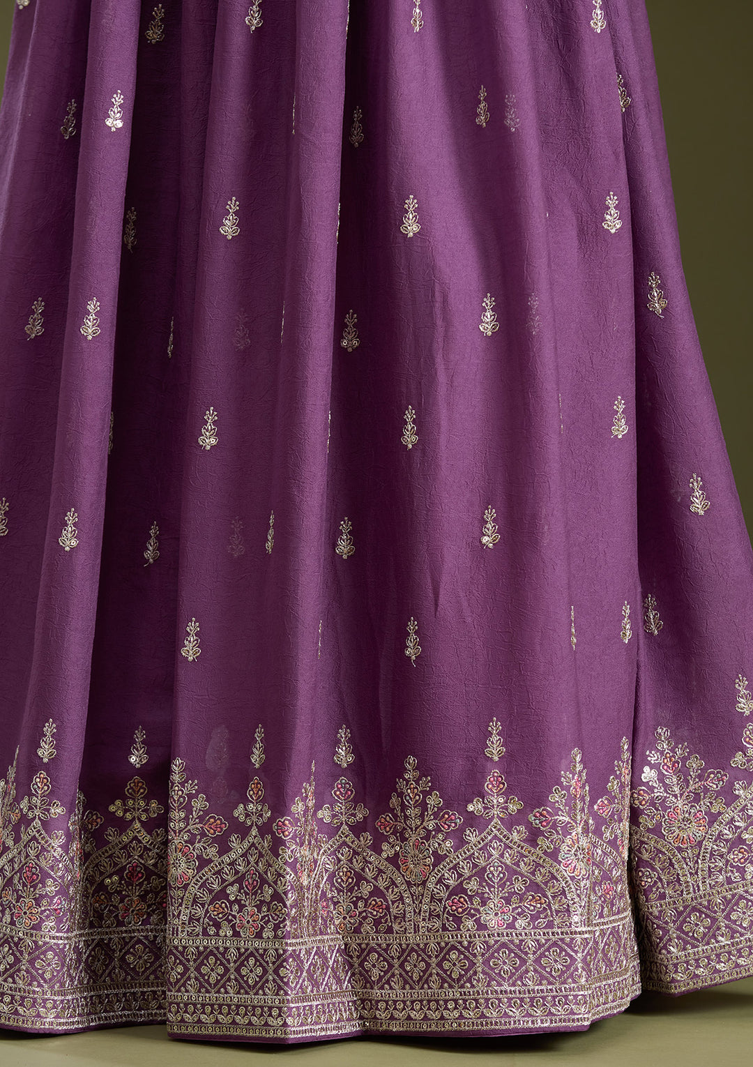 Lavender Zariwork (Silver) Soft Raw Silk Readymade Lehenga