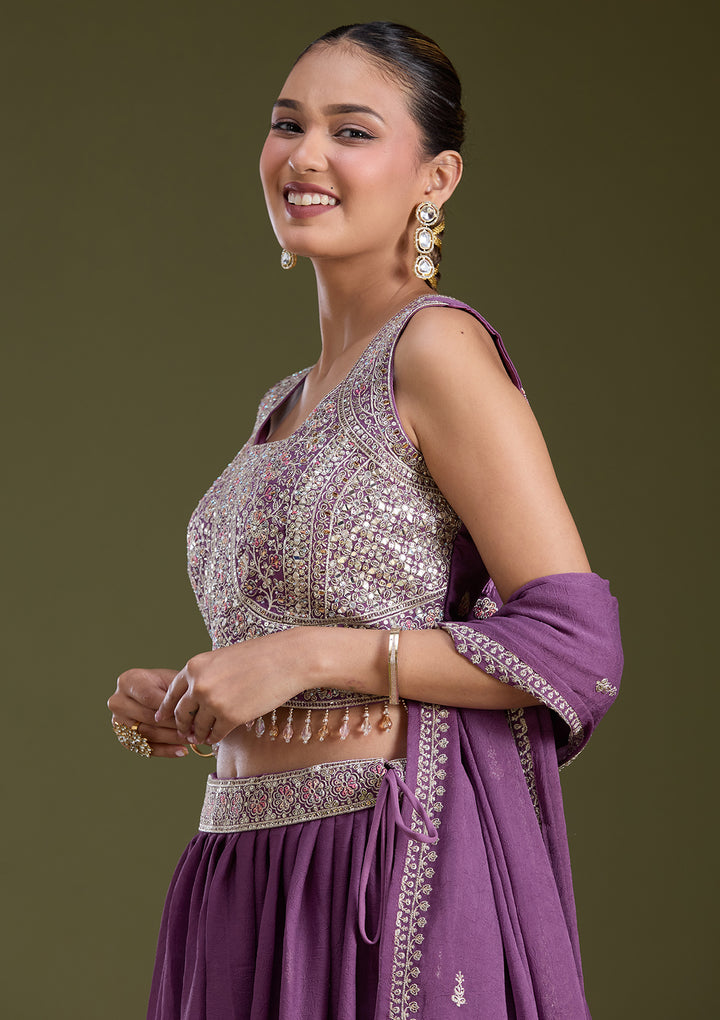 Lavender Zariwork (Silver) Soft Raw Silk Readymade Lehenga