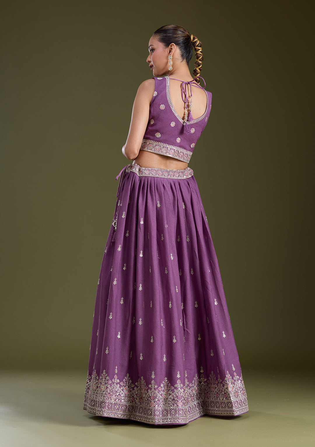 Lavender Zariwork (Silver) Soft Raw Silk Readymade Lehenga