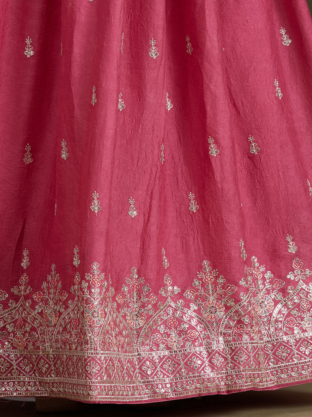 Pink Zariwork (Silver) Soft Raw Silk Readymade Lehenga