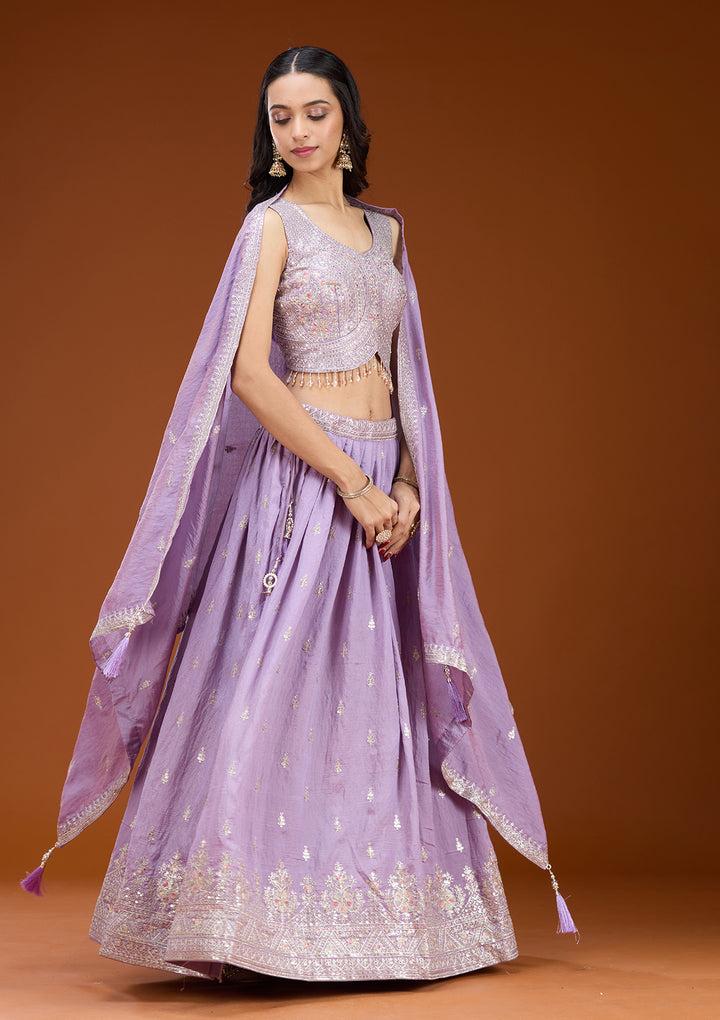 Lavender Zariwork (Silver) Soft Raw Silk Readymade Lehenga