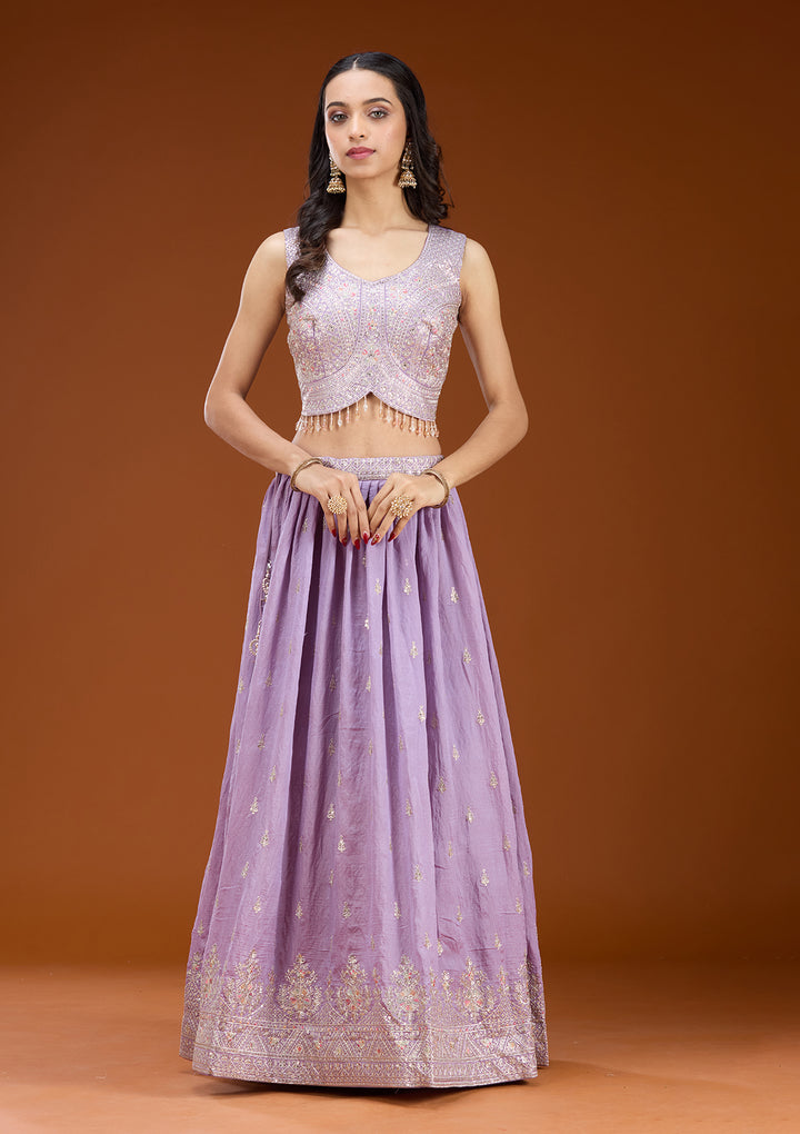 Lavender Zariwork (Silver) Soft Raw Silk Readymade Lehenga