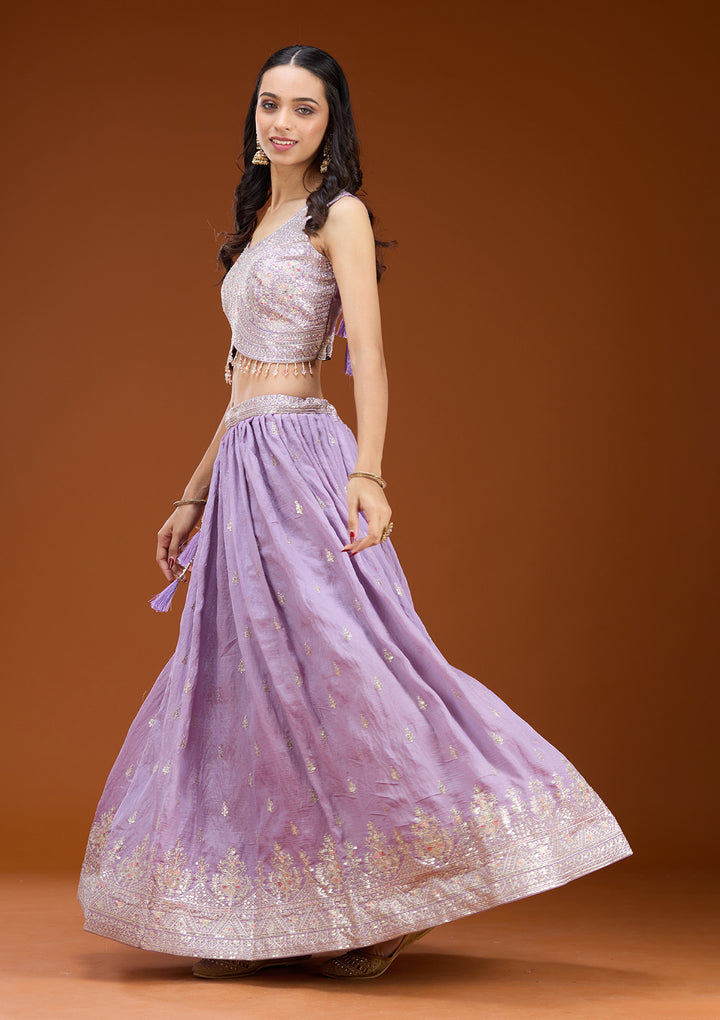 Lavender Zariwork (Silver) Soft Raw Silk Readymade Lehenga