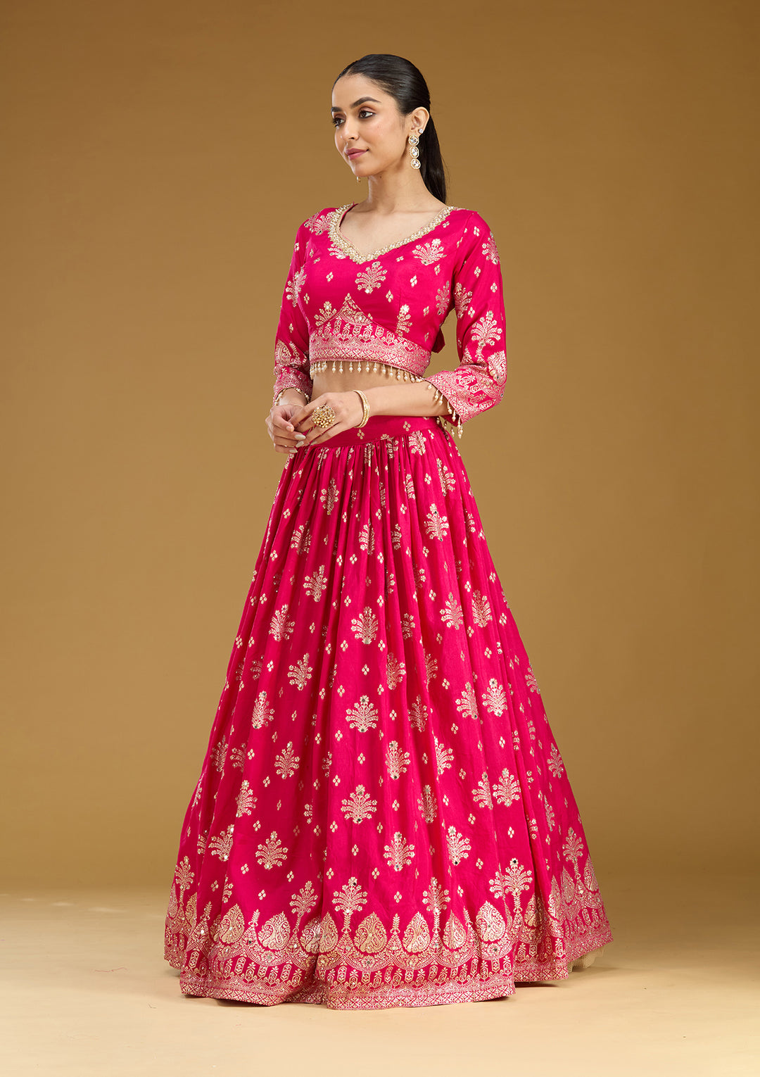 Rani Pink Sequins Georgette Readymade Lehenga
