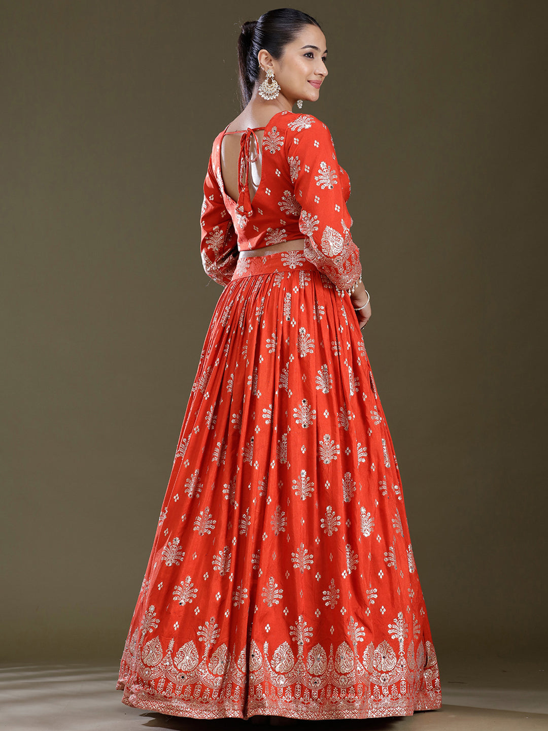 Rust Sequins Georgette Readymade Lehenga