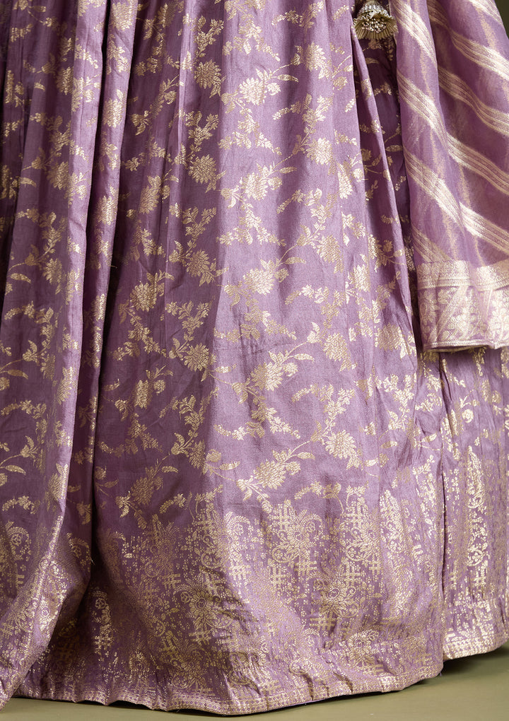 Dark Lavender Sequins Soft Raw Silk Readymade Lehenga