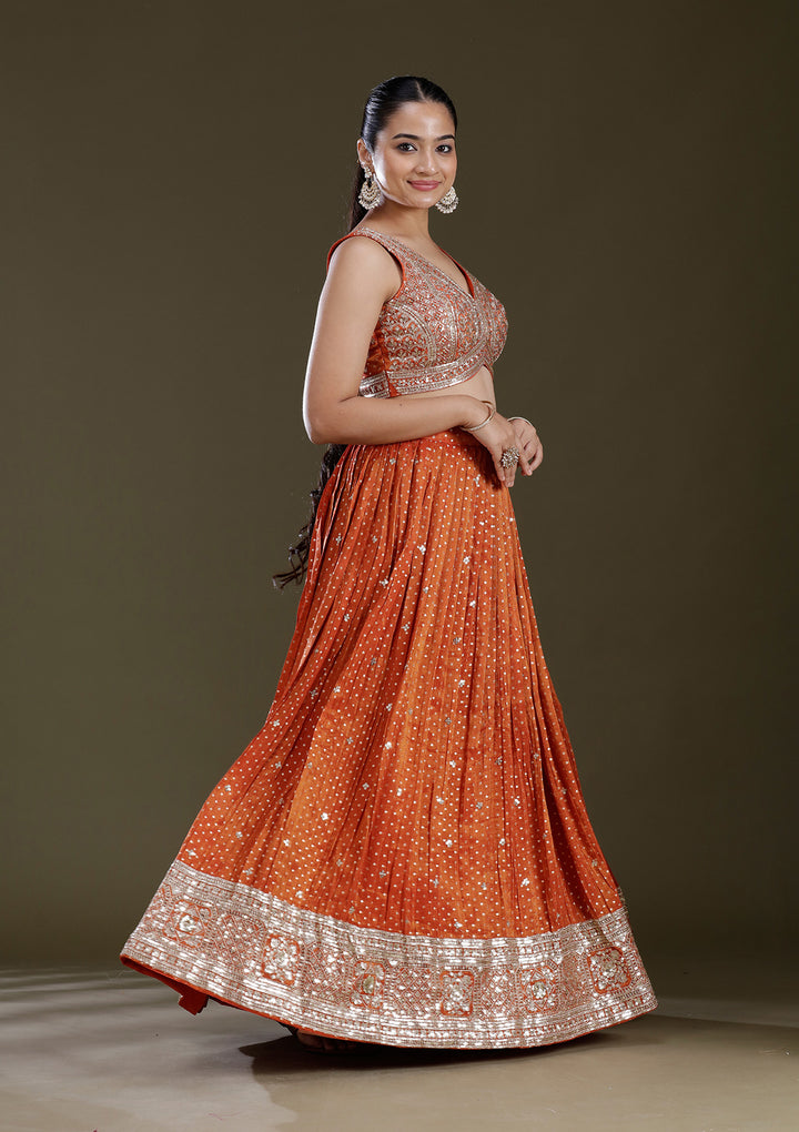Orange Zariwork (Gold) Brocade Readymade Lehenga