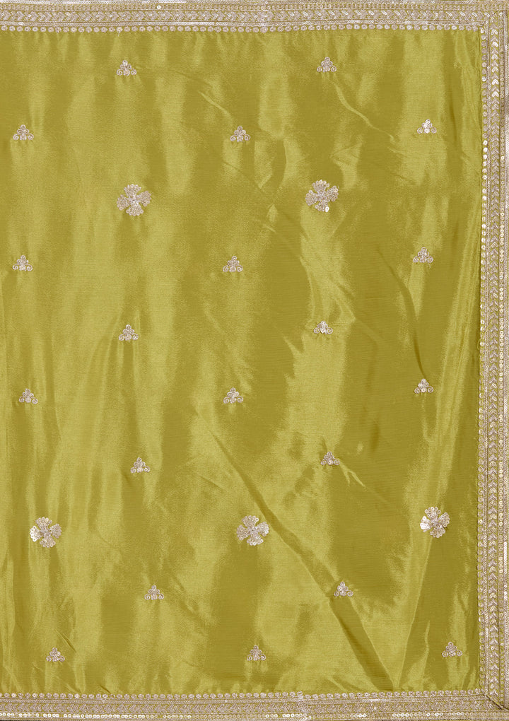 Mehandi Green Sequins Satin Readymade Lehenga