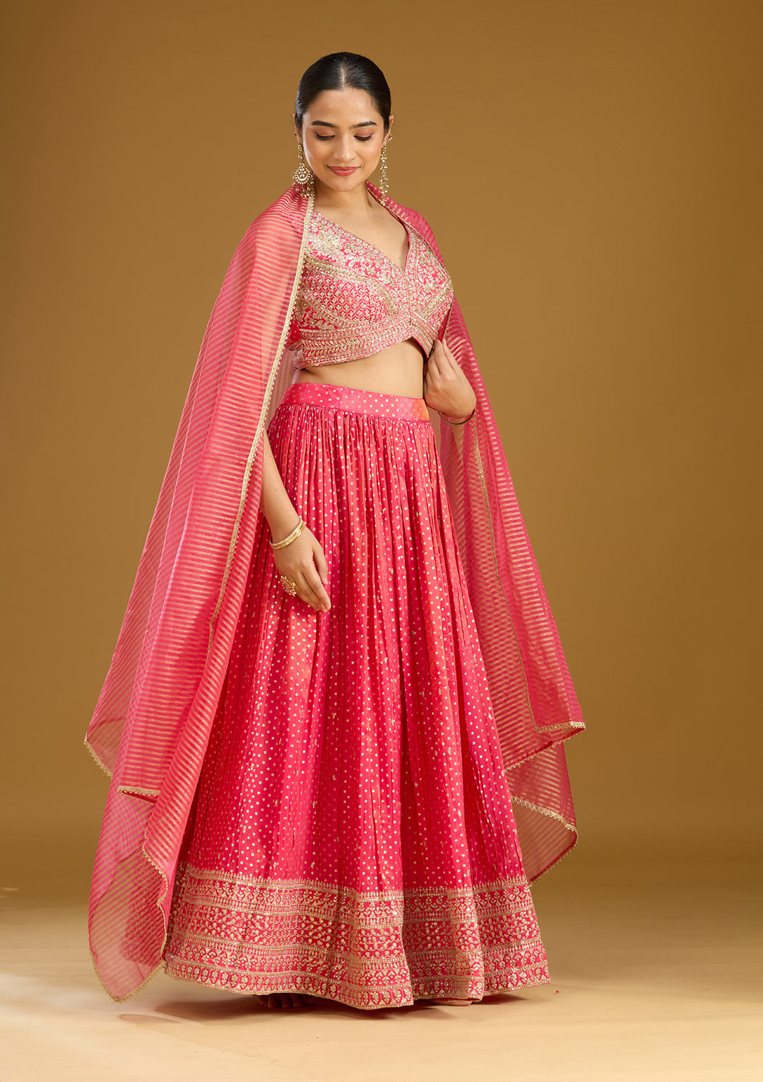 Rani Pink Zariwork (Gold) Brocade Readymade Lehenga