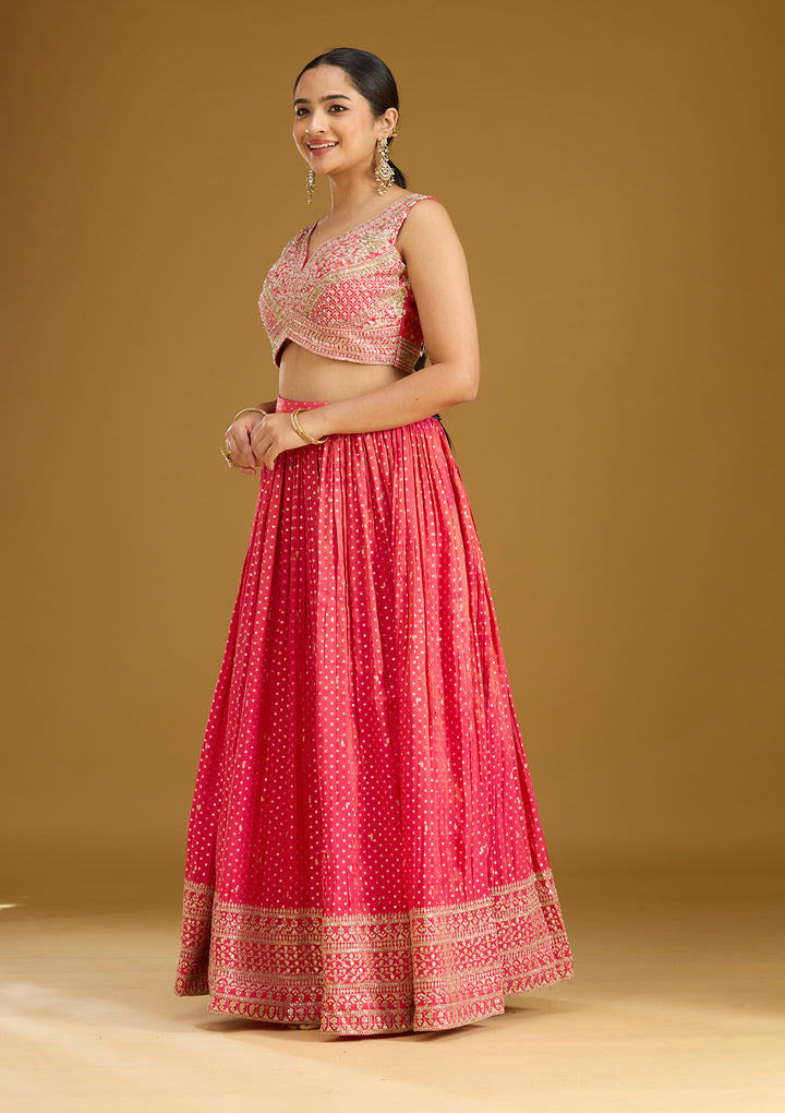 Rani Pink Zariwork (Gold) Brocade Readymade Lehenga