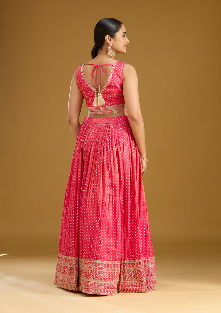 Rani Pink Zariwork (Gold) Brocade Readymade Lehenga