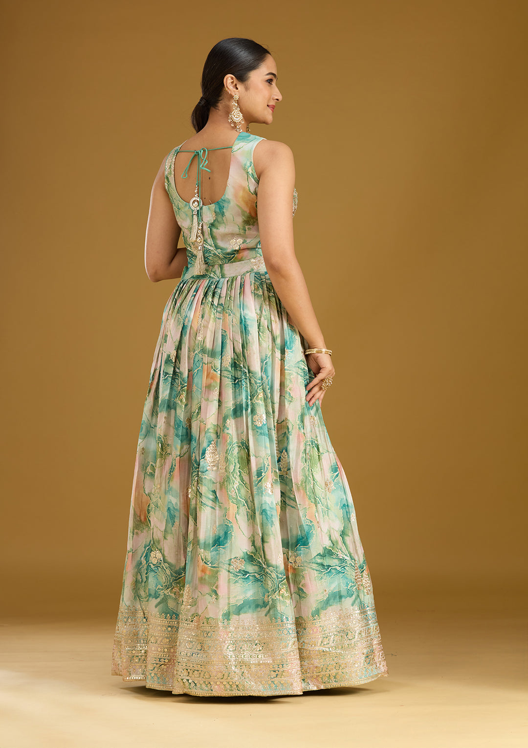 Sea Green Zariwork (Gold) Art Silk Readymade Lehenga