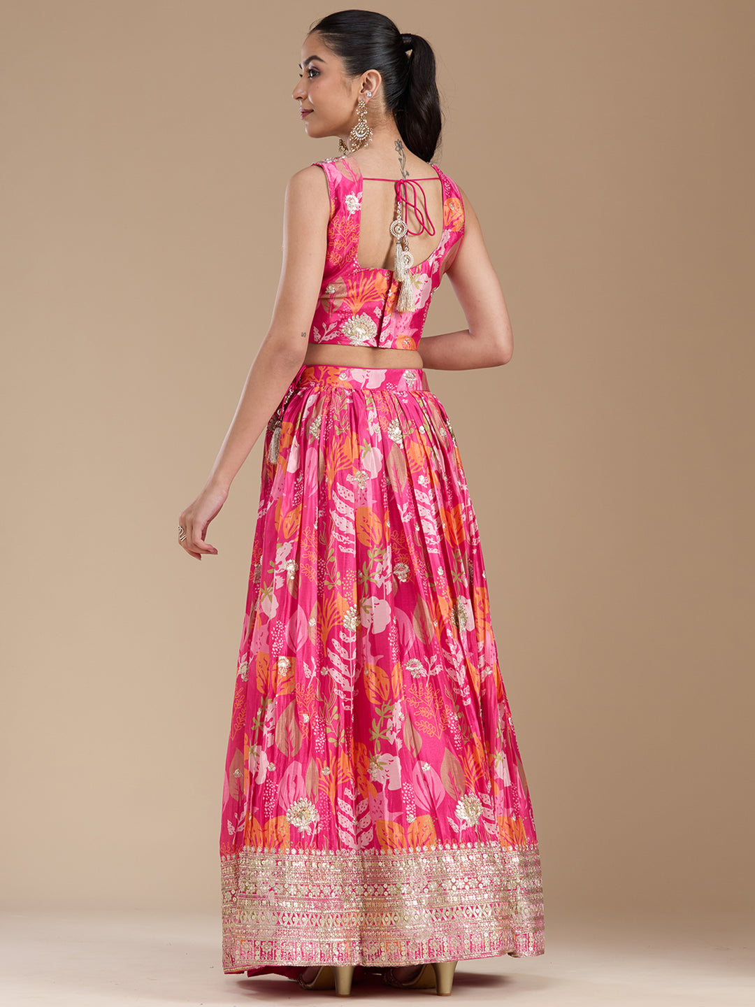 Rani Pink Sequins Satin Readymade Lehenga