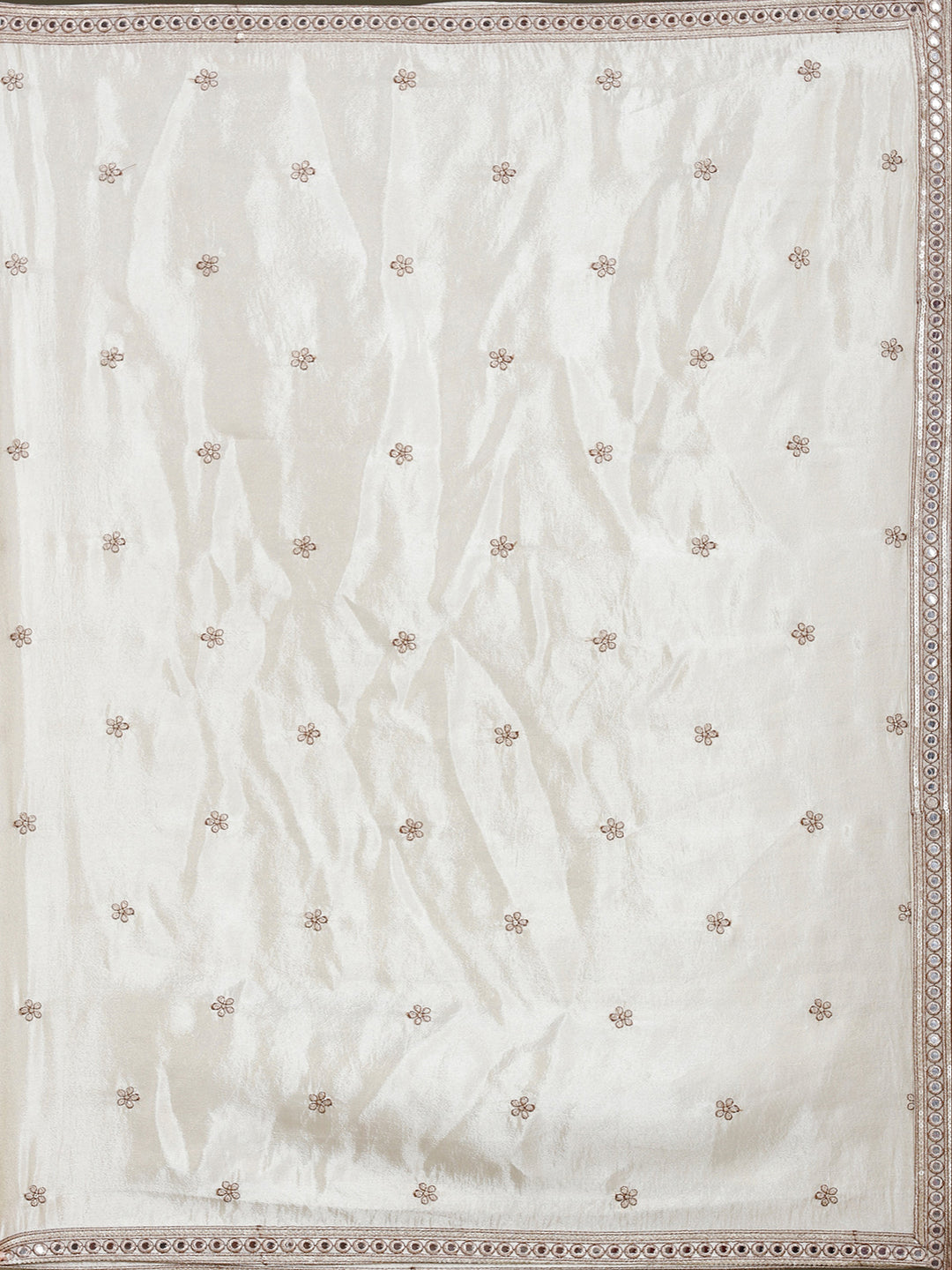 Cream Threadwork Art Silk Readymade Lehenga