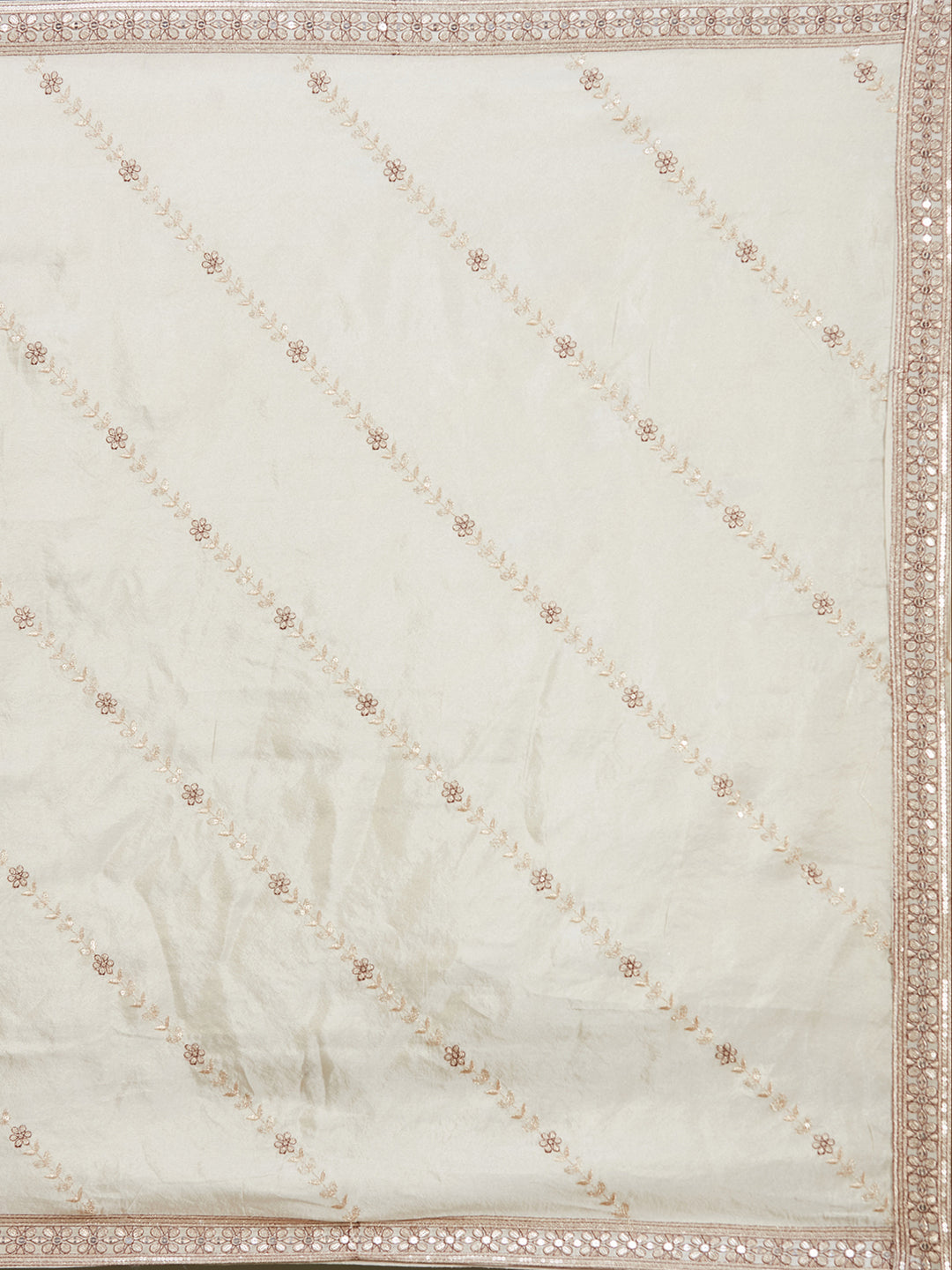 Cream Threadwork Art Silk Readymade Lehenga