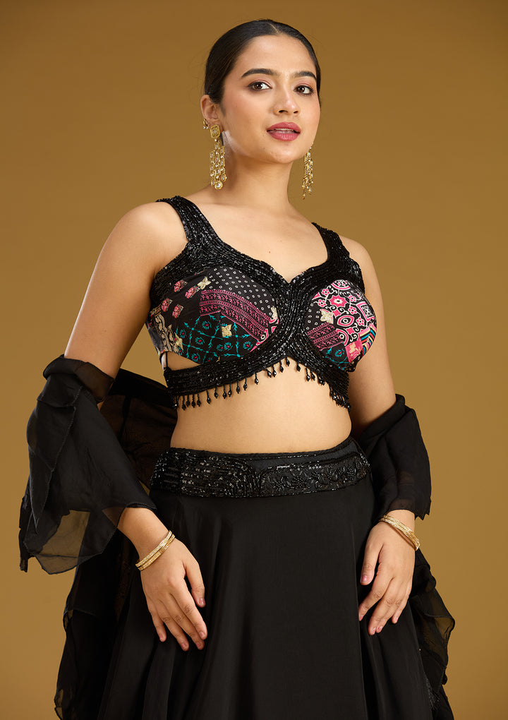 Black Cutdana Net Readymade Lehenga