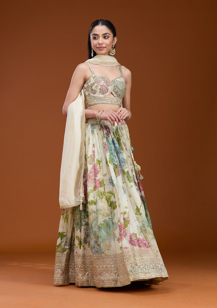 Off White Zariwork (Gold) Crepe Readymade Lehenga