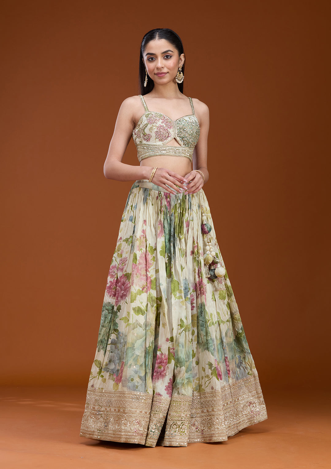 Off White Zariwork (Gold) Crepe Readymade Lehenga