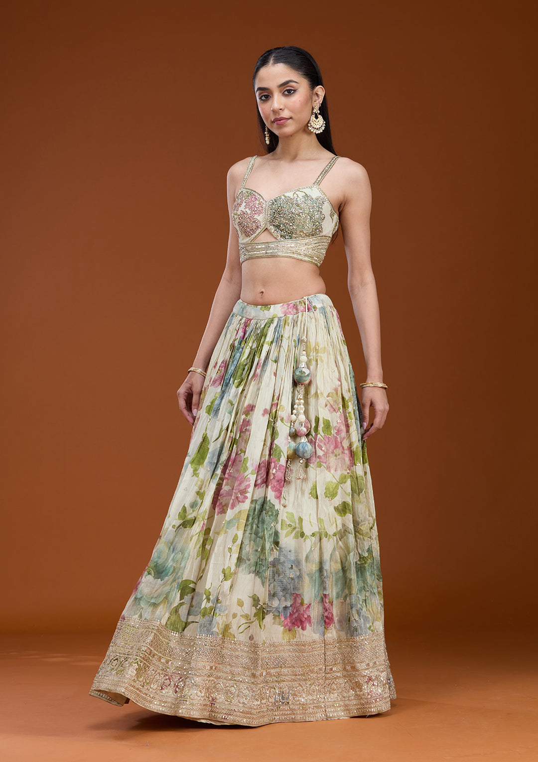 Off White Zariwork (Gold) Crepe Readymade Lehenga