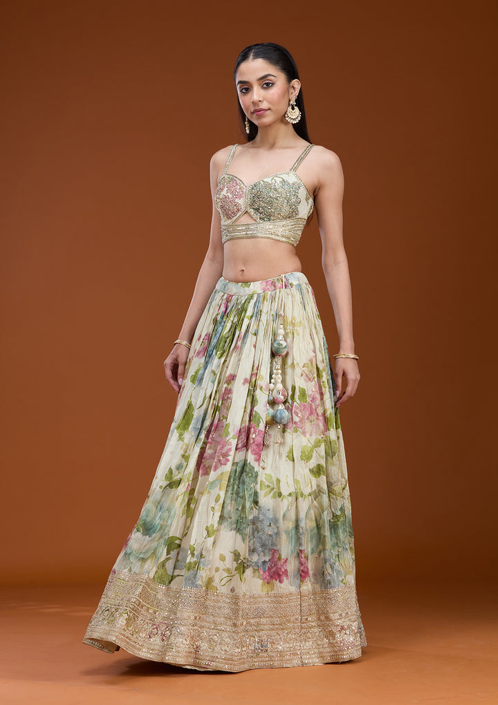 Off White Zariwork (Gold) Crepe Readymade Lehenga